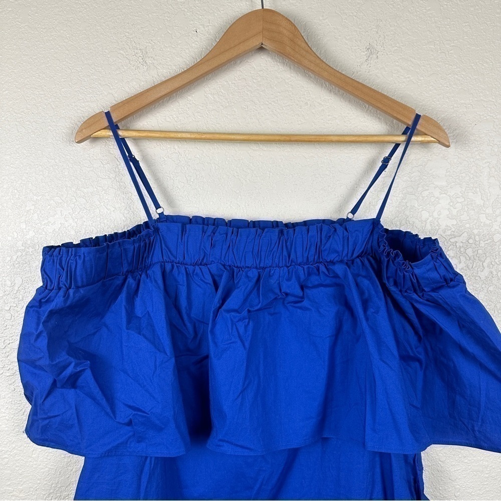 Who What Wear Bardot Ruffled Off the Shoulder Mini Dress Blue Size Small - Picture 4 of 15